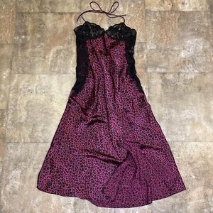 vintage 90s frederick’s of hollywood purple and black lace full slip dress large